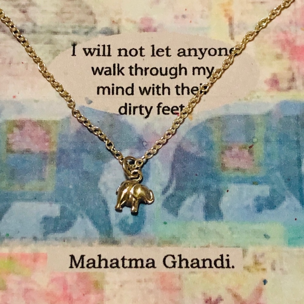 Tiny Elephant Necklace, Mahatma Gandhi Quote, Gift Ready to Give